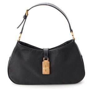 Prada Tessuto Triangle Logo Turnlock Shoulder Bag Pouch Black